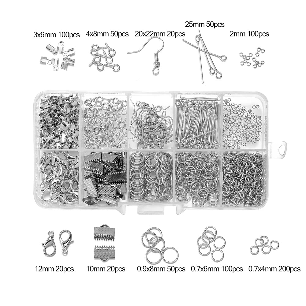 Alloy Jewelry Findings Set – Lobster Clasps, Open Jump Rings, Earring Hooks & Repair Tools for DIY Jewelry Making