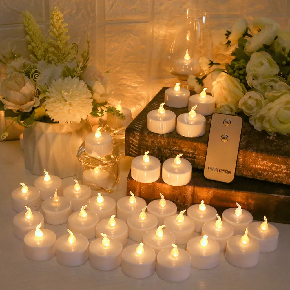 24-Piece Flickering LED Candle Tealights – Flameless Battery Candles with Optional Remote Control for Weddings, Home & Christmas Décor