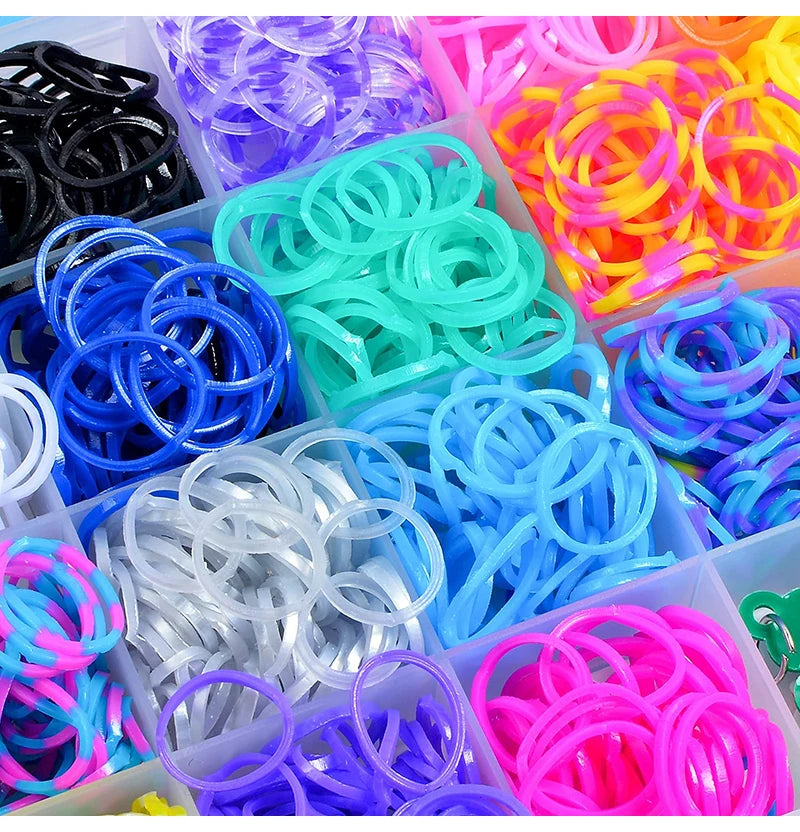600-1500pcs+ Colorful Loom Bands Set Candy Color Bracelet Making Kit DIY Rubber Band Woven Bracelet Kit Girls Craft Toys Gifts