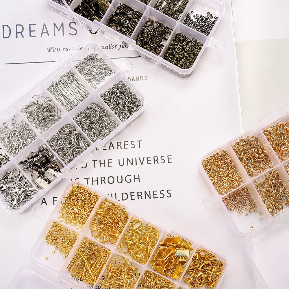 Alloy Jewelry Findings Set – Lobster Clasps, Open Jump Rings, Earring Hooks & Repair Tools for DIY Jewelry Making