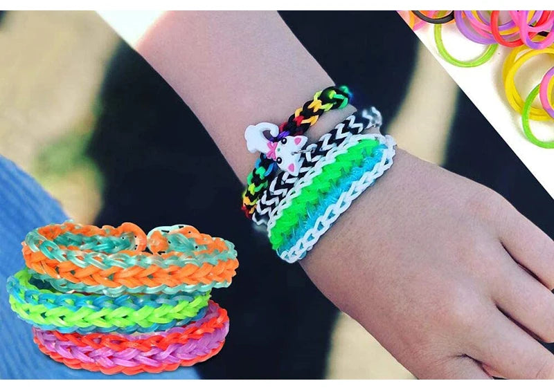 600-1500pcs+ Colorful Loom Bands Set Candy Color Bracelet Making Kit DIY Rubber Band Woven Bracelet Kit Girls Craft Toys Gifts