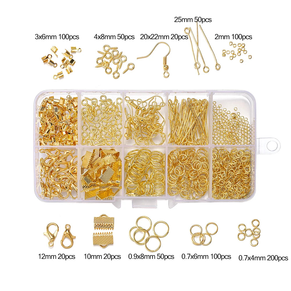 Alloy Jewelry Findings Set – Lobster Clasps, Open Jump Rings, Earring Hooks & Repair Tools for DIY Jewelry Making