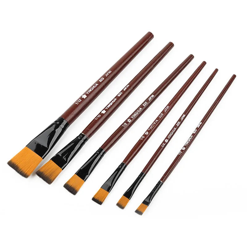 6-Piece Artist Paint Brush Set – High-Quality Nylon Hair with Wooden Handles for Watercolor, Acrylic, and Oil Painting