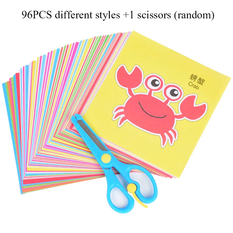96pcs Kids Paper Craft Kit – Cartoon Animal DIY Folding & Cutting Art Set – Educational Handcraft Toys for Children
