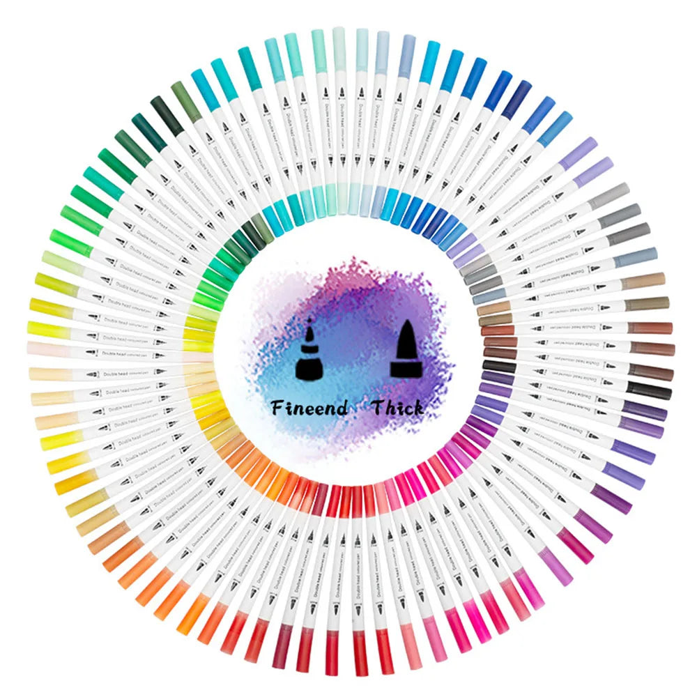 Dual Tip Brush and Fine Line Marker Pens – Washable Watercolor Pens for Drawing and Painting