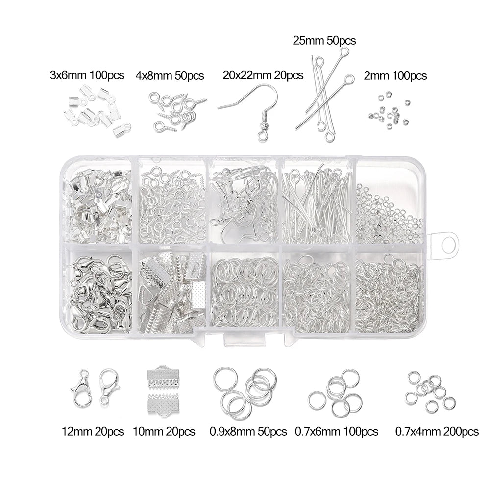 Alloy Jewelry Findings Set – Lobster Clasps, Open Jump Rings, Earring Hooks & Repair Tools for DIY Jewelry Making