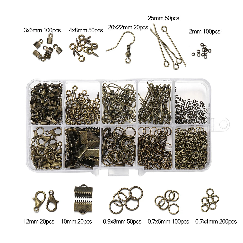 Alloy Jewelry Findings Set – Lobster Clasps, Open Jump Rings, Earring Hooks & Repair Tools for DIY Jewelry Making