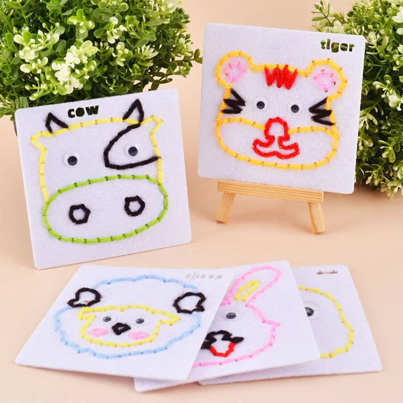 Montessori Non-woven Fabric Lacing Toys for Toddlers Kids Cartoon Animal Sewing Kit Fine Motor Skill Busy Board DIY Art Craft