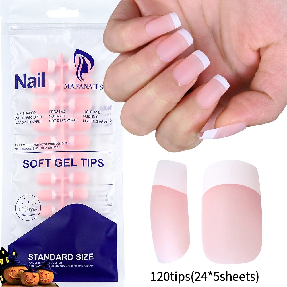 240/120pcs Colorful French Short Square Press-On Nails – Full Cover Ballerina Fake Nail Tips