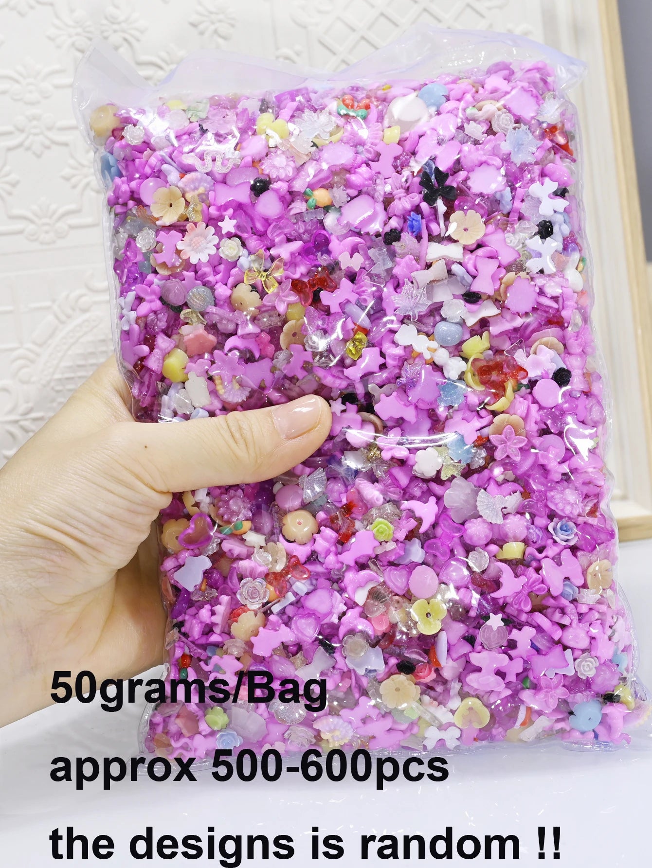 50g Blue Mixed Nail Art Charms – 500–600pcs Resin Bow, Flower & Camellia Decorations for DIY Manicure Accessories