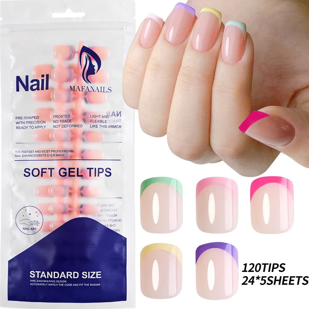 240/120pcs Colorful French Short Square Press-On Nails – Full Cover Ballerina Fake Nail Tips