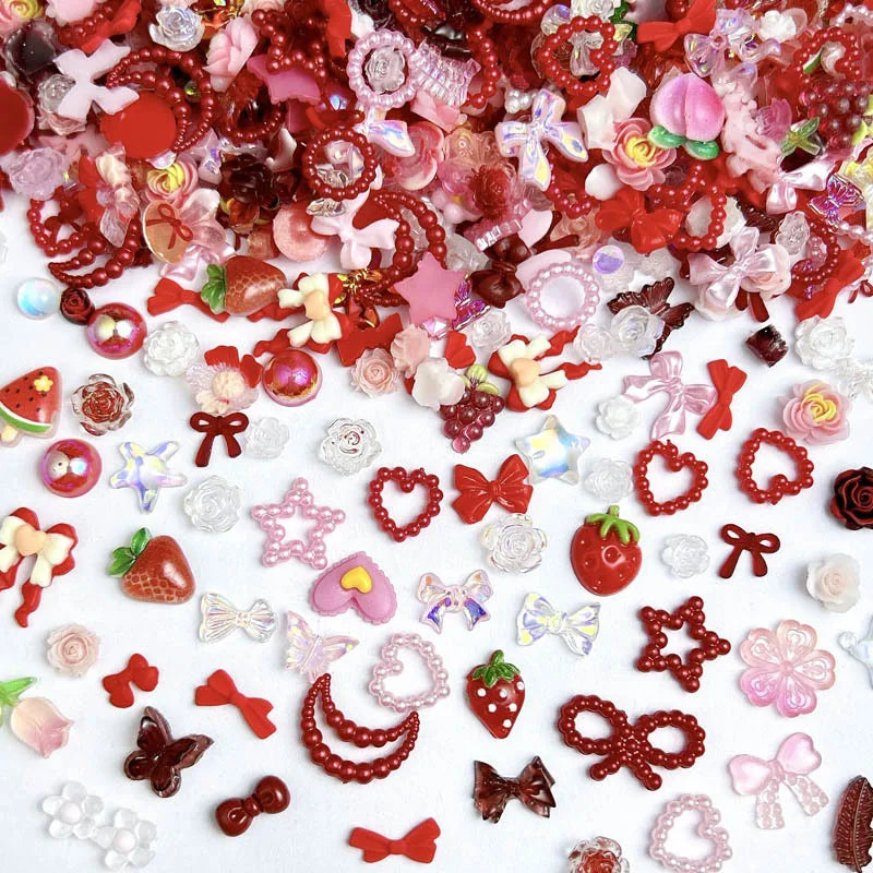 50-Piece Mixed Resin Nail Charms – Bow, Heart, Flower, Star, Cookie & Fruit Decorations for DIY Nail Art