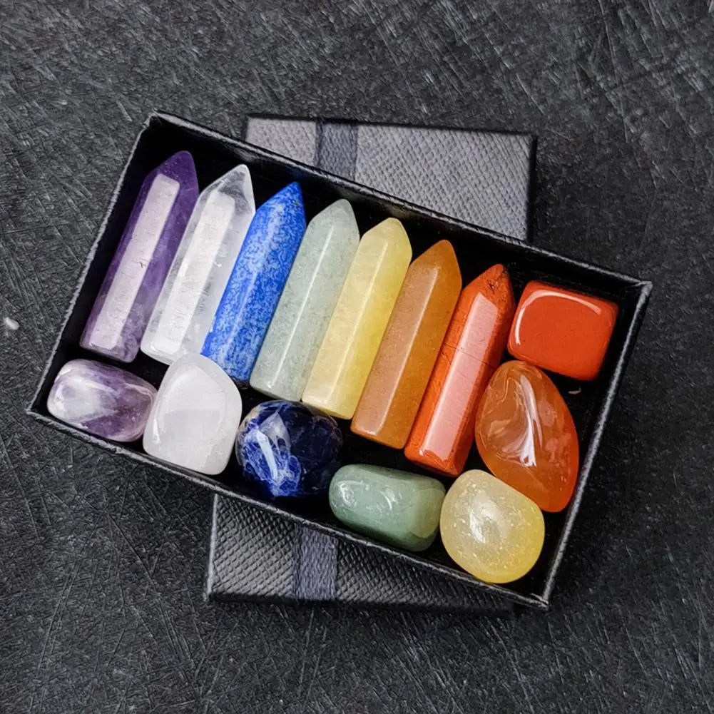Natural Crystal Healing Stone Set – Chakra Balancing Gemstones in Gift Box – High-Quality Mineral Ornaments for Home, Meditation & Decor (14/10/8/7 PCS)