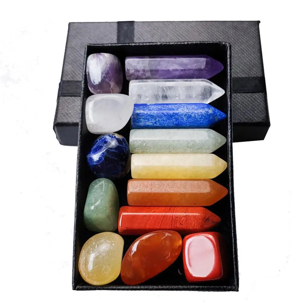 Natural Crystal Healing Stone Set – Chakra Balancing Gemstones in Gift Box – High-Quality Mineral Ornaments for Home, Meditation & Decor (14/10/8/7 PCS)
