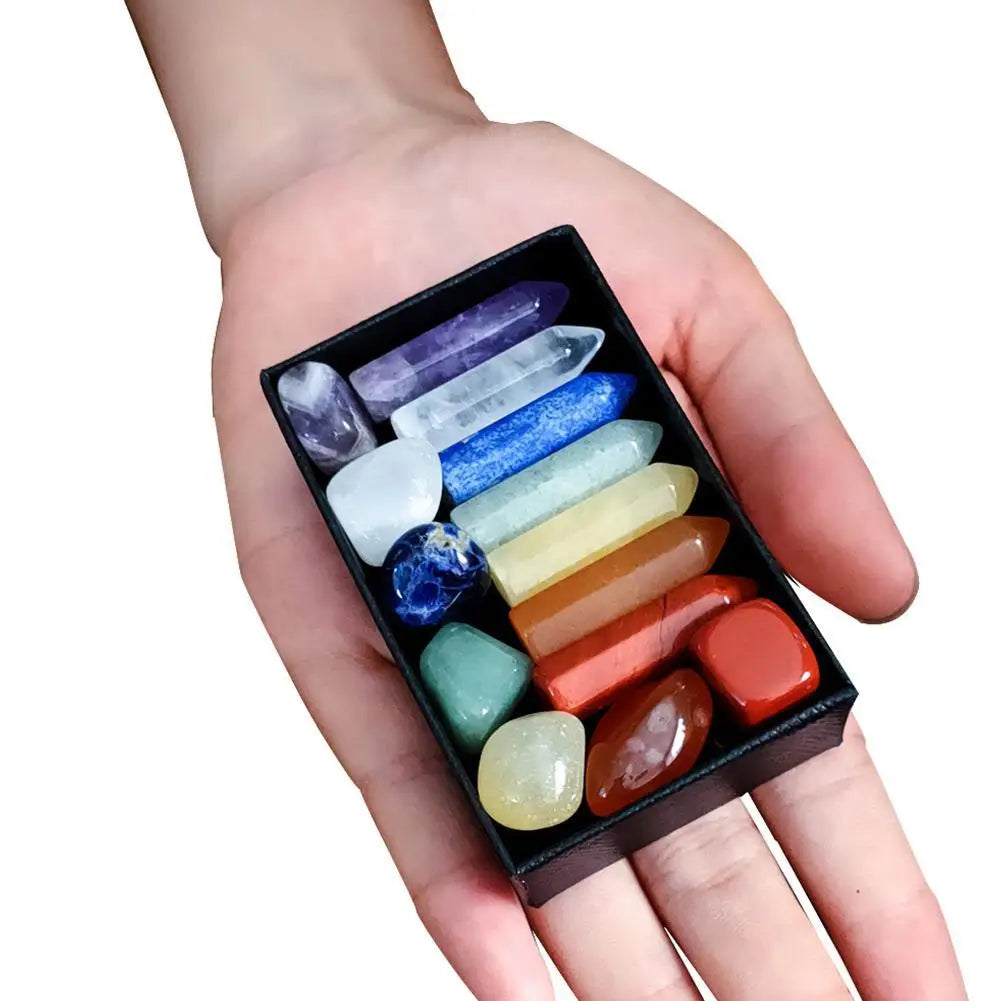 Natural Crystal Healing Stone Set – Chakra Balancing Gemstones in Gift Box – High-Quality Mineral Ornaments for Home, Meditation & Decor (14/10/8/7 PCS)