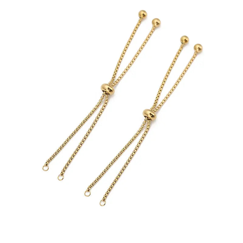 2pcs PVD Never Fade Stainless Steel Extended Chain Adjustable Extension Extender Chain With Rubber Beads For DIY Jewelry Making