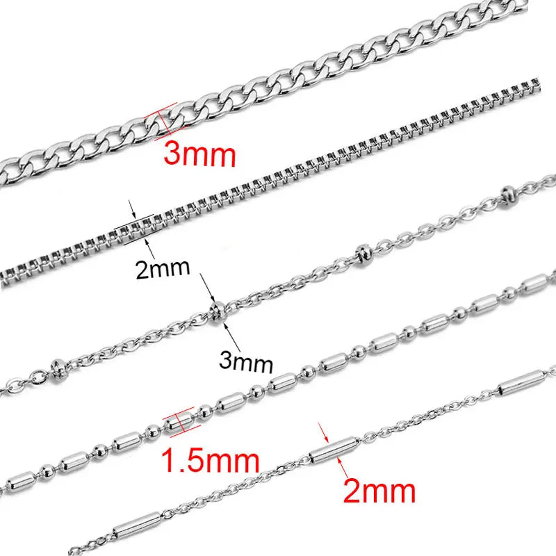 2m Stainless Steel Chains – Gold Color Ball Bead & Cuban Link Chain Bulk for DIY Necklace and Bracelet Making