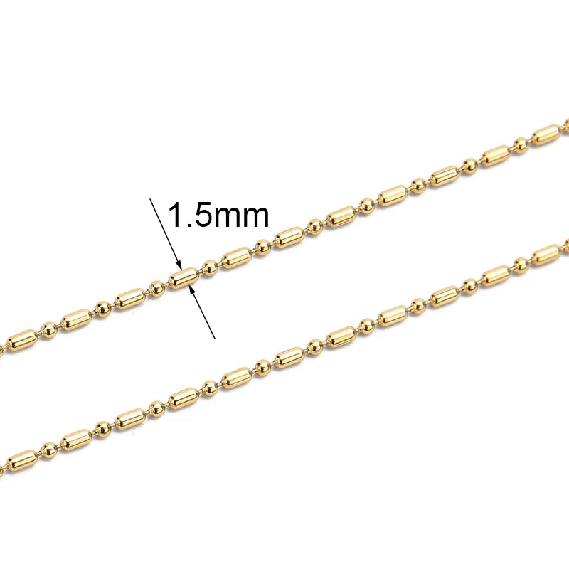 2m Stainless Steel Chains – Gold Color Ball Bead & Cuban Link Chain Bulk for DIY Necklace and Bracelet Making