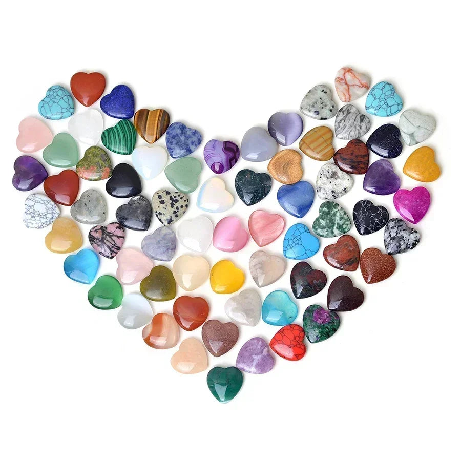 10/20/30PCS Heart Shape Natural Crystal Stones – Amethyst, Agate, Mineral Healing Specimens