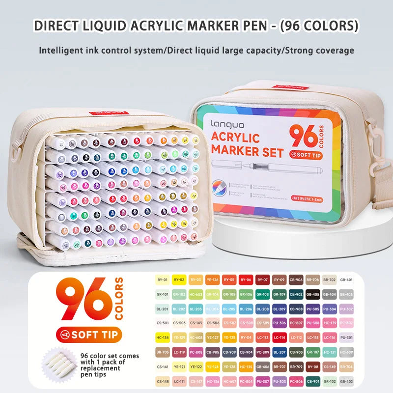 Languo 9-Piece Soft Brush Acrylic Marker Pen Set – DIY Art Markers for Hand Drawing, Painting, and Graffiti (M720)