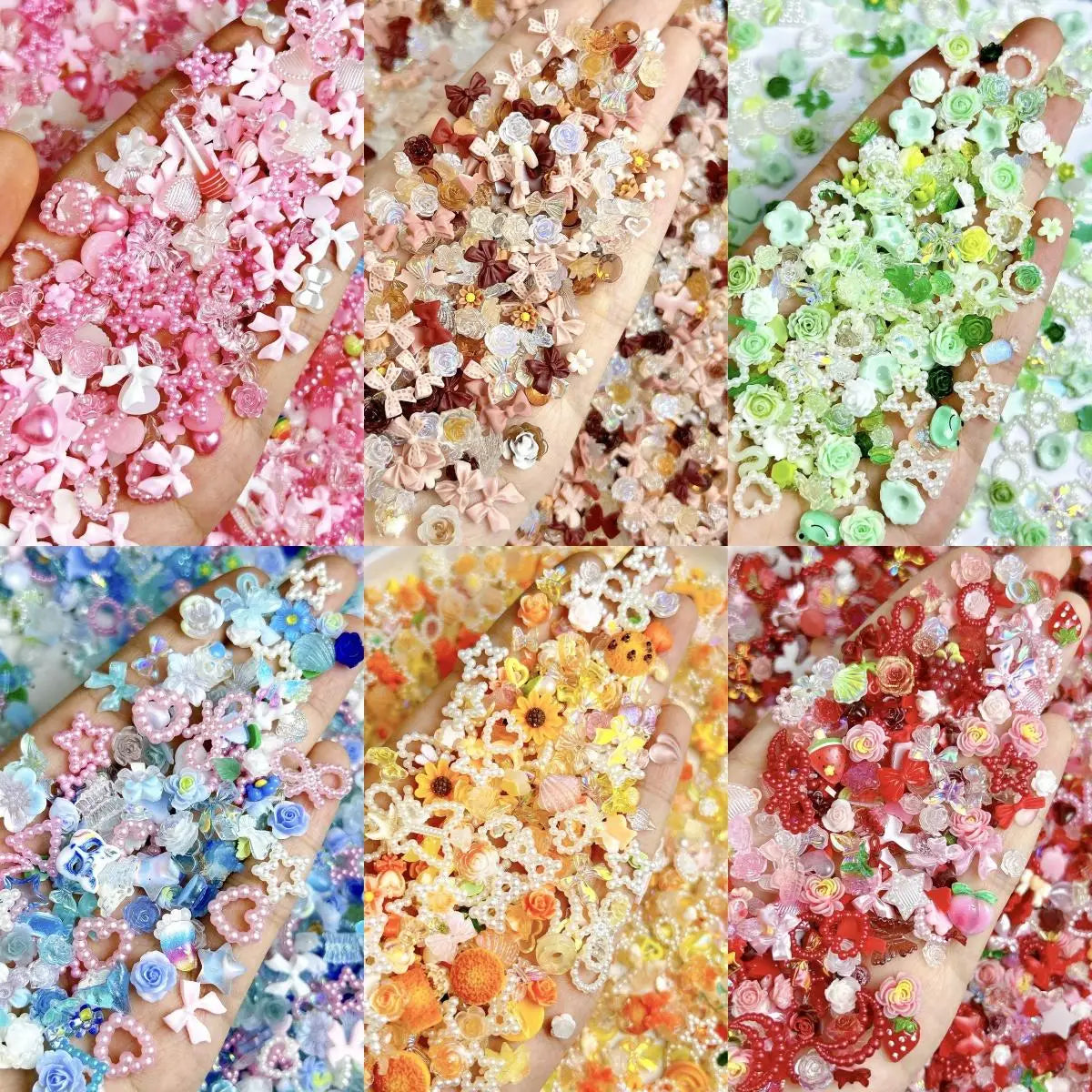 50-Piece Mixed Resin Nail Charms – Bow, Heart, Flower, Star, Cookie & Fruit Decorations for DIY Nail Art