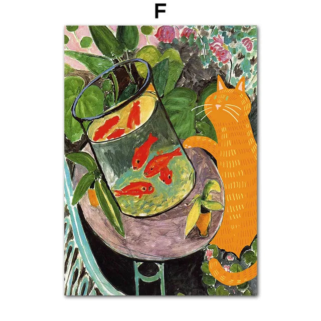 Funny Black Cat Art Prints – Matisse, Monet, Van Gogh Parody Canvas Posters – Whimsical Wall Decor for Living Room or Gallery Wall