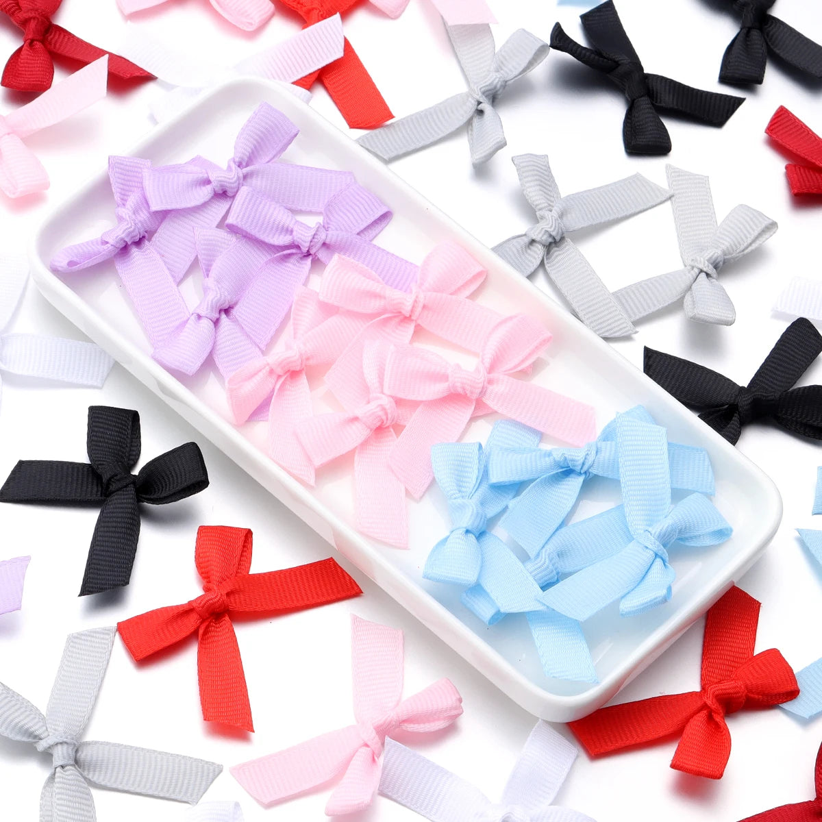 50pcs Satin Ribbon Bows – Colorful Polyester Handmade Bows for DIY Sewing, Crafts, Gift Wrapping, Bouquets, and Party Decorations