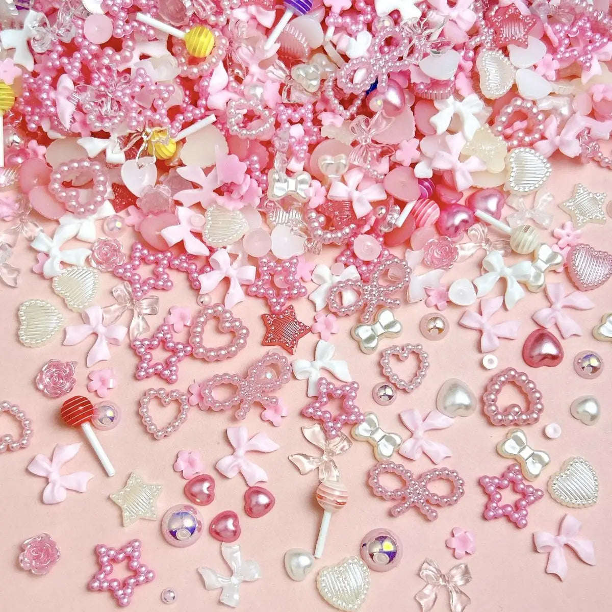 60PCS Mixed Resin Nail Art Charms – Camellia, Rose, Star, Bow, Bear Decorations