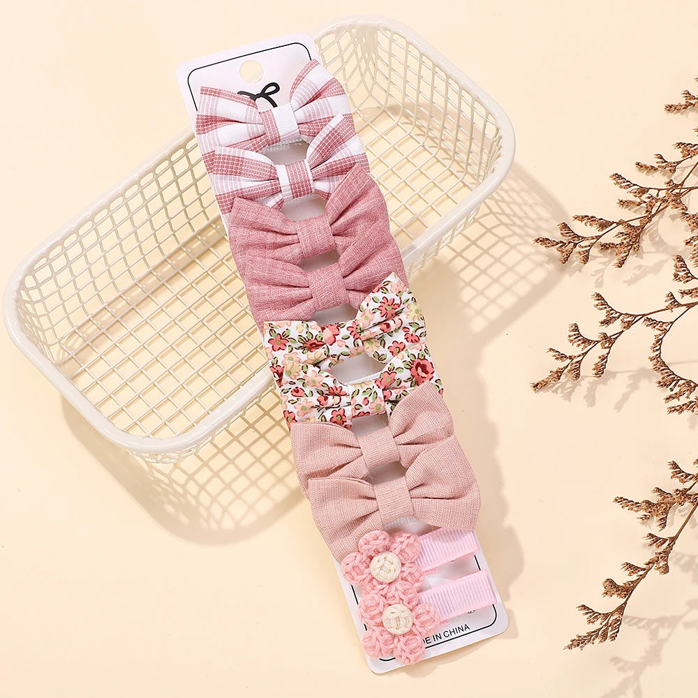 10-Piece Rainbow Fabric Bow Hair Clips – Handmade Printed Barrette Set for Girls, Mini Bangs Bows, Spring 2025 Style