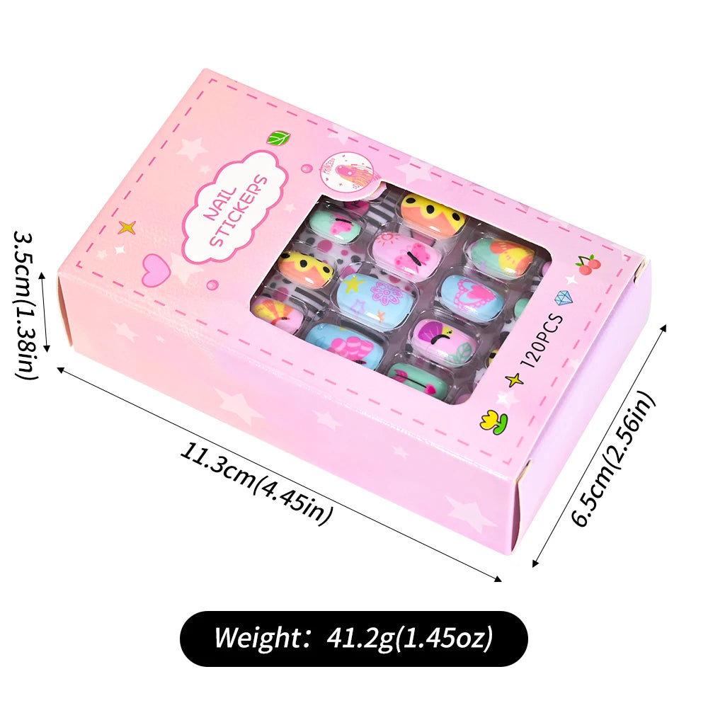 120-Piece Cartoon Princess Press-On Nails for Girls – Kawaii Cat, Flower & Rainbow Nail Tips with Jelly Gel (Ages 6–14)