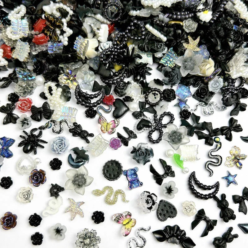 50-Piece Mixed Resin Nail Charms – Bow, Heart, Flower, Star, Cookie & Fruit Decorations for DIY Nail Art