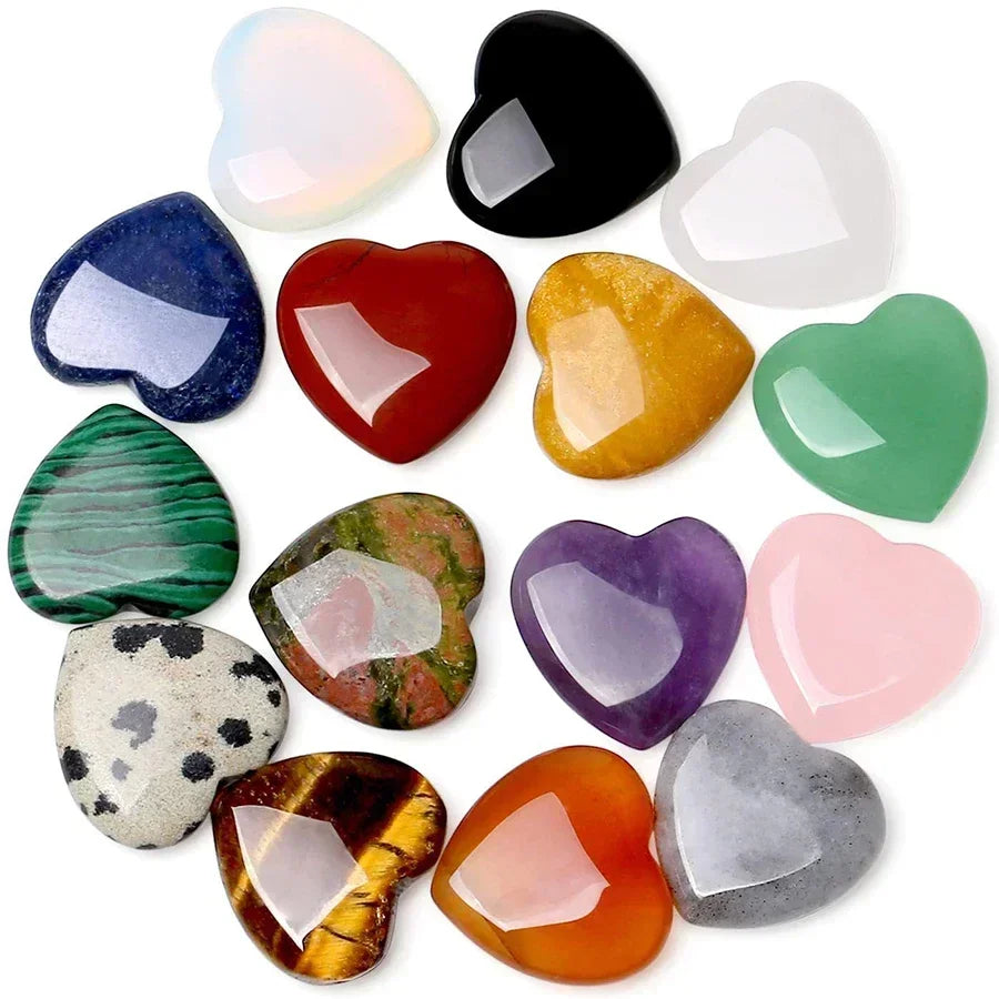 10/20/30PCS Heart Shape Natural Crystal Stones – Amethyst, Agate, Mineral Healing Specimens