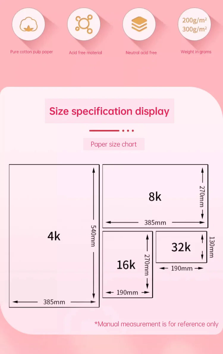 Baohong 100% Cotton Watercolor Paper – 200g/300g, 8K/16K/32K, 20 Sheets Professional Art Pad