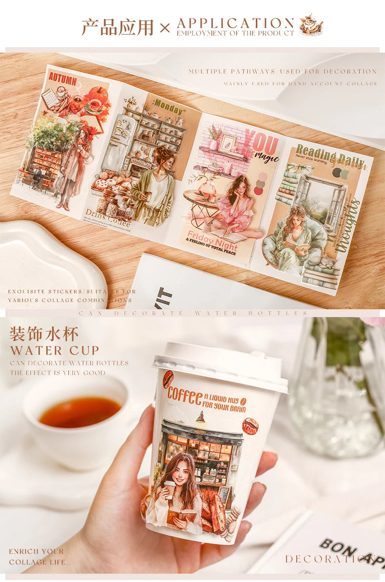 JIANQI 20 Sheets PET Die-Cut Stickers Set – Scrapbooking & Diary Craft Supplies