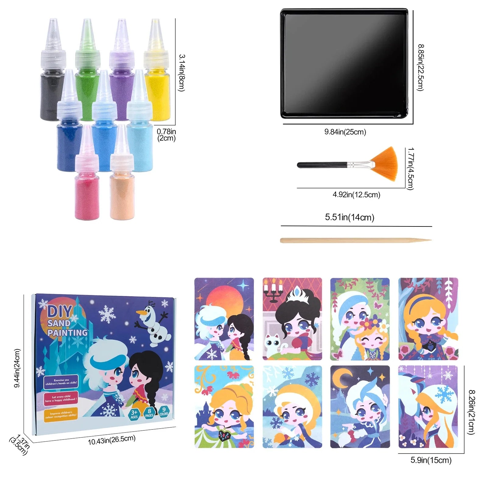 Sand Art Kit for Kids – 12 Princess Sand Painting Cards with 14 Colors – DIY Montessori Crafts, Educational Toys & Creative Gifts for Girls and Boys Ages 4–10