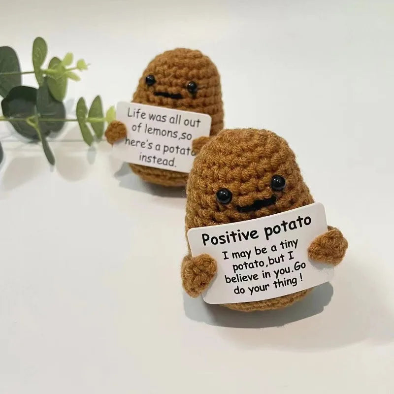 New Positive Energy Potato Hug Pocket Mini Handmade Plush Wool Knitting Doll with Card Funny Christams Gift Home Room Decoration