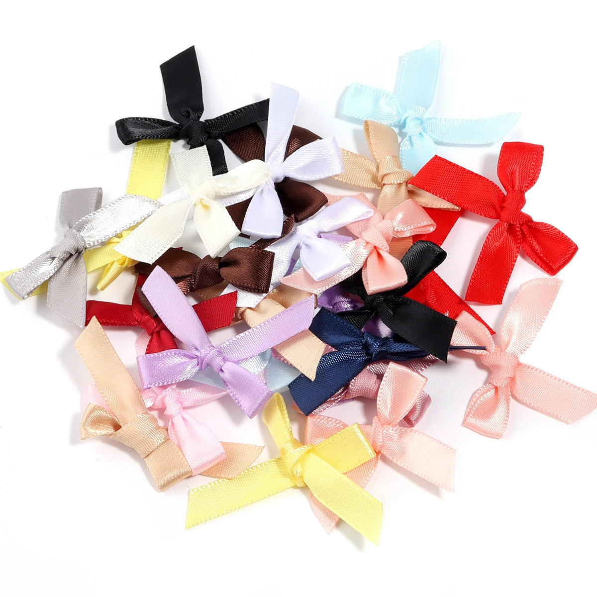 50pcs Satin Ribbon Bows – Colorful Polyester Handmade Bows for DIY Sewing, Crafts, Gift Wrapping, Bouquets, and Party Decorations