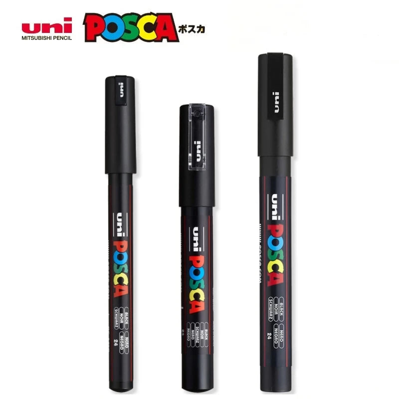 UNI POSCA Acrylic Marker Pen – White or Black Paint Pen for Posters, Graffiti, and Art Projects – PC-1M / 3M / 5M Tip Sizes (1PC)