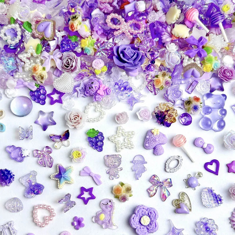 50-Piece Mixed Resin Nail Charms – Bow, Heart, Flower, Star, Cookie & Fruit Decorations for DIY Nail Art