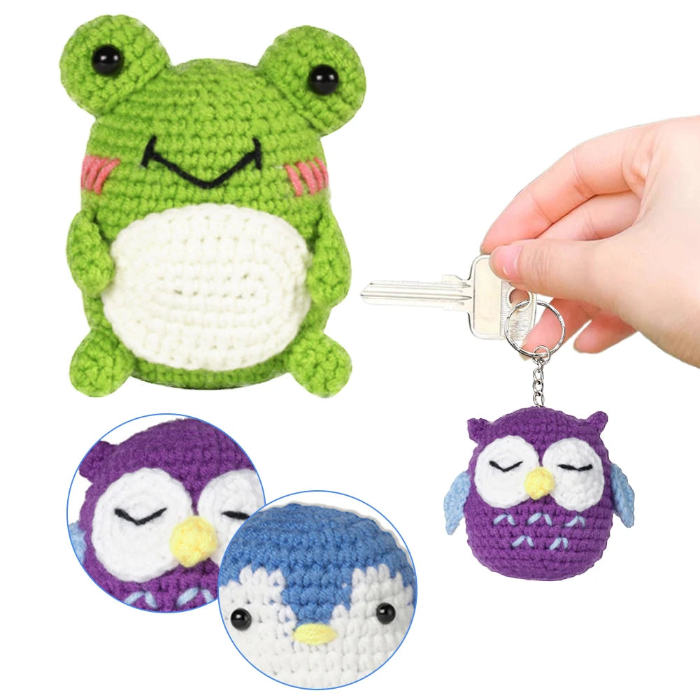 3PCS Beginner Crochet Kit – Frog, Owl, Penguin DIY Animal Set with Tutorials