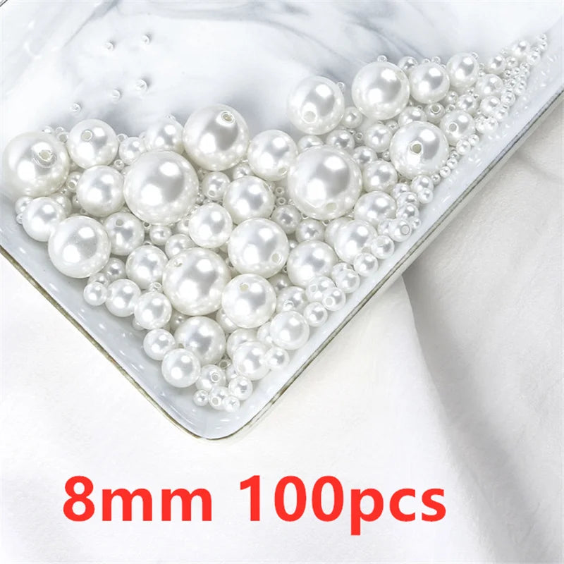 500-Piece Imitation Pearl Beads – 3/4/6/8/10mm Acrylic Spacer Beads with Holes for Jewelry Making