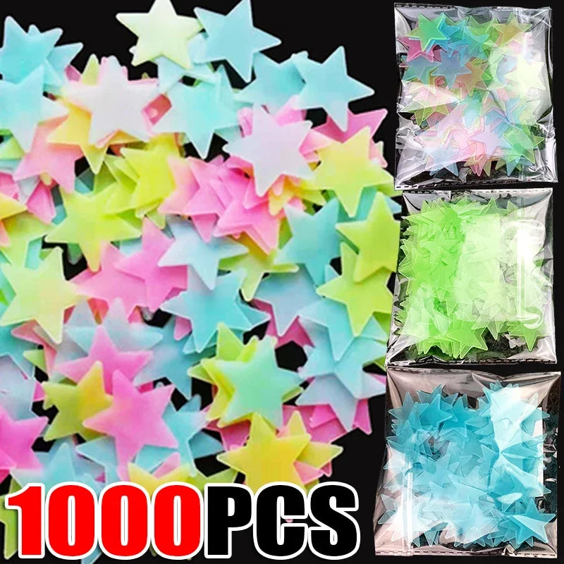 50/1000pcs Glow in the Dark Stars – 3D Fluorescent Wall Stickers for Kids Room & Ceiling Decor
