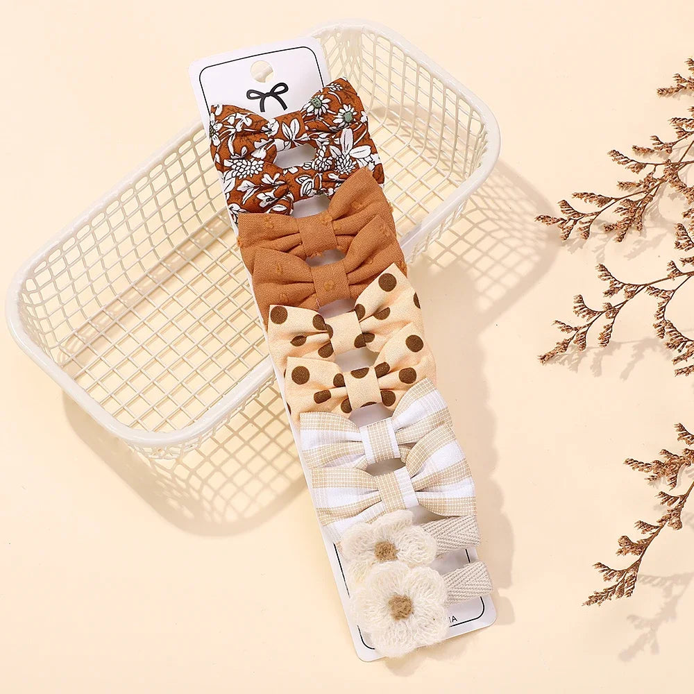 10-Piece Rainbow Fabric Bow Hair Clips – Handmade Printed Barrette Set for Girls, Mini Bangs Bows, Spring 2025 Style