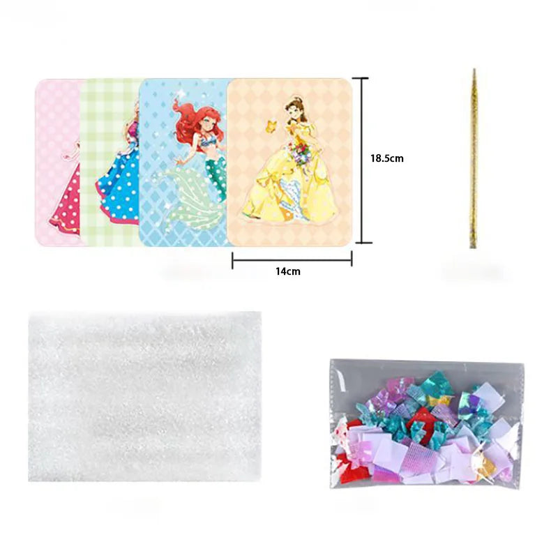 3pcs Princess Poking Art Craft Kit – DIY Sticker Fabric Cards for Kids – Creative Puzzle Painting and Dressing Game Toy