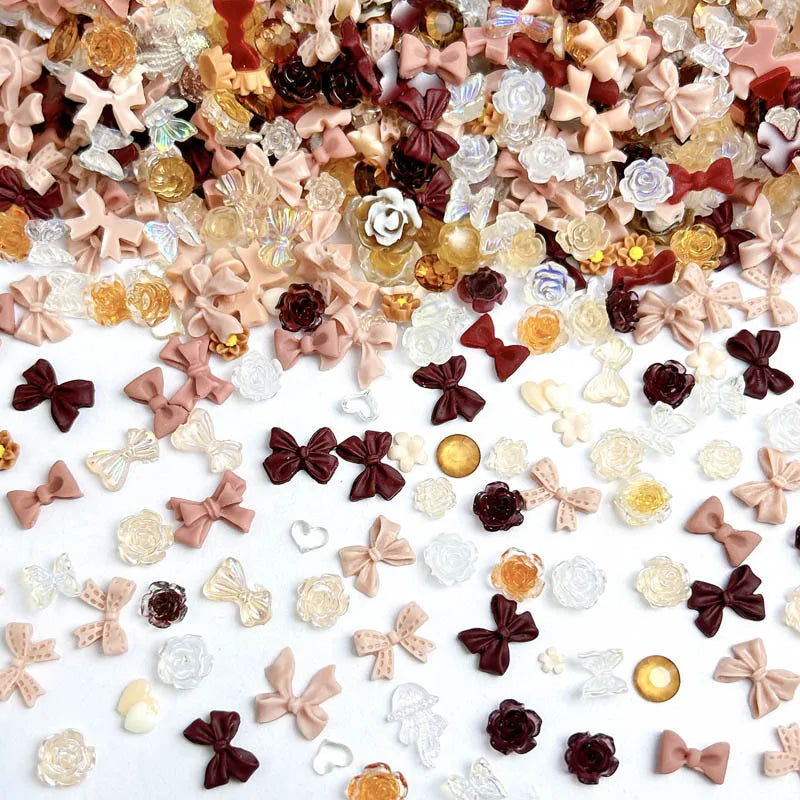 50-Piece Mixed Resin Nail Charms – Bow, Heart, Flower, Star, Cookie & Fruit Decorations for DIY Nail Art