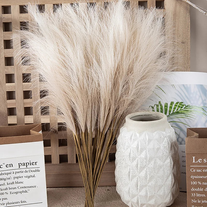10pcs Artificial Reed Bouquet – Bohemian Pampas Grass Style Imitation Flowers for Home Décor, Wedding, and Christmas Decorations