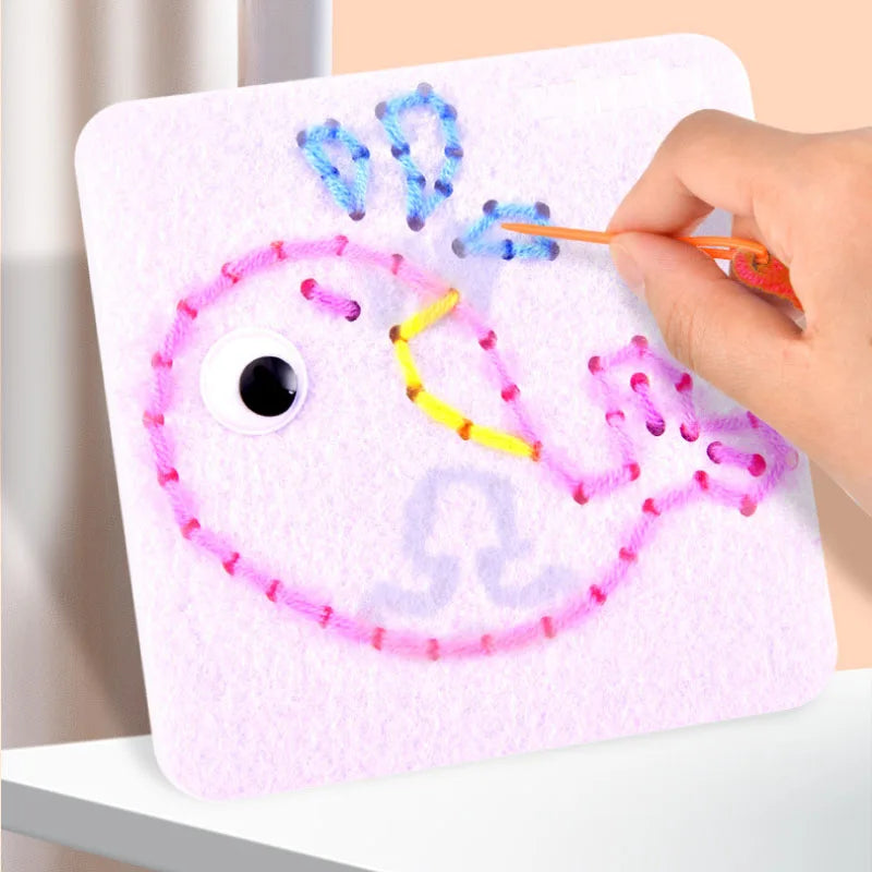 Montessori Non-woven Fabric Lacing Toys for Toddlers Kids Cartoon Animal Sewing Kit Fine Motor Skill Busy Board DIY Art Craft