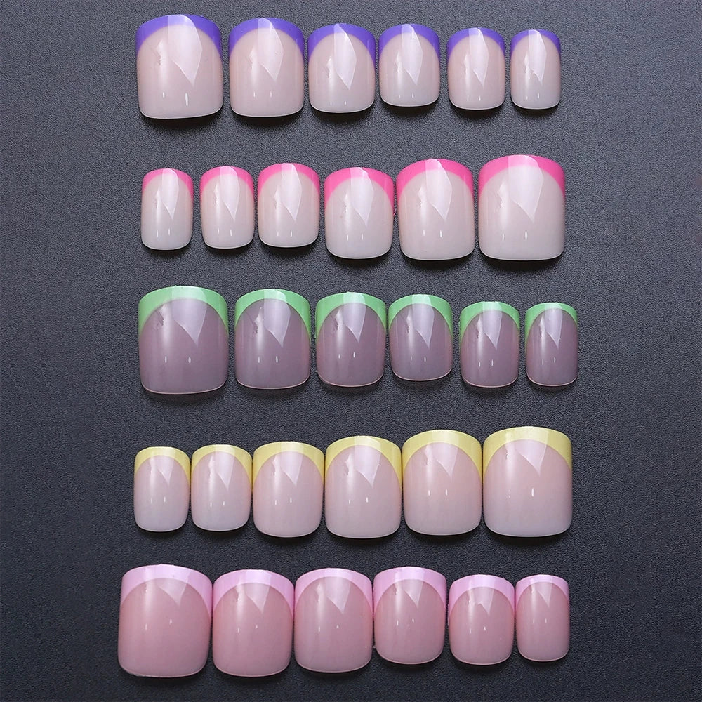240/120pcs Colorful French Short Square Press-On Nails – Full Cover Ballerina Fake Nail Tips