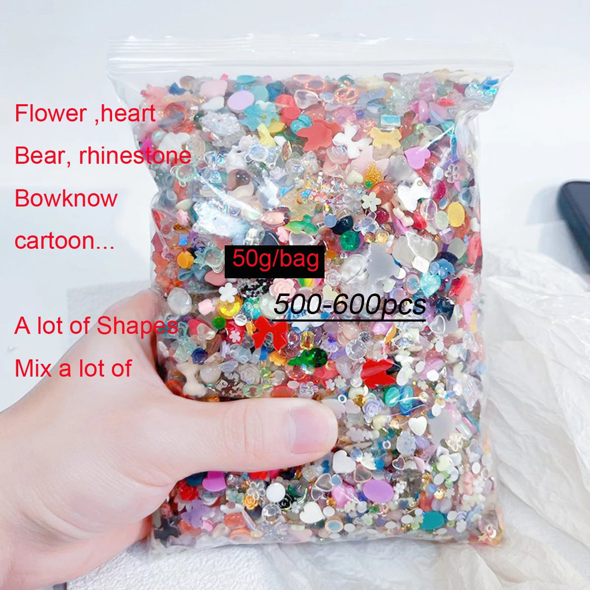 600pcs Kawaii Nail Charms – Mixed Flower, Moon, Bear & Bowknot Resin Rhinestones for Y2K Nail Art, DIY Manicure Decorations & Accessories