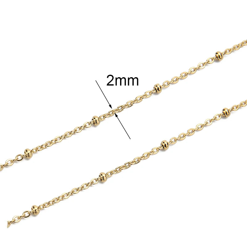 2m Stainless Steel Chains – Gold Color Ball Bead & Cuban Link Chain Bulk for DIY Necklace and Bracelet Making
